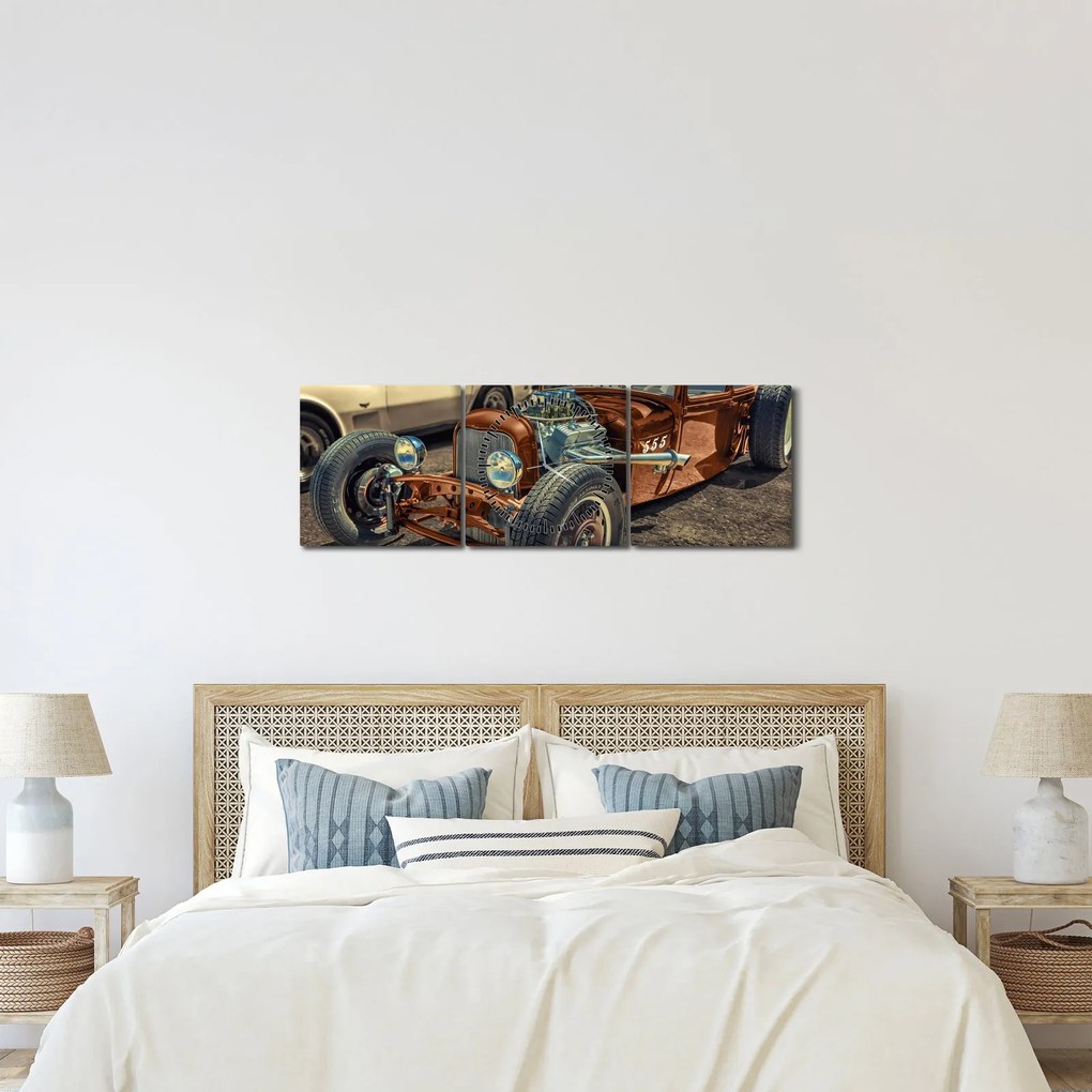 Tablou cu mașina maro (cu ceas) (90x30 cm)
