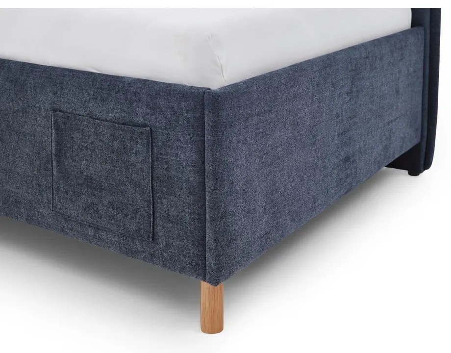 Pat pentru copii albastru închis pe colț tapițat fără somieră 140x200 cm Fun – Meise Möbel