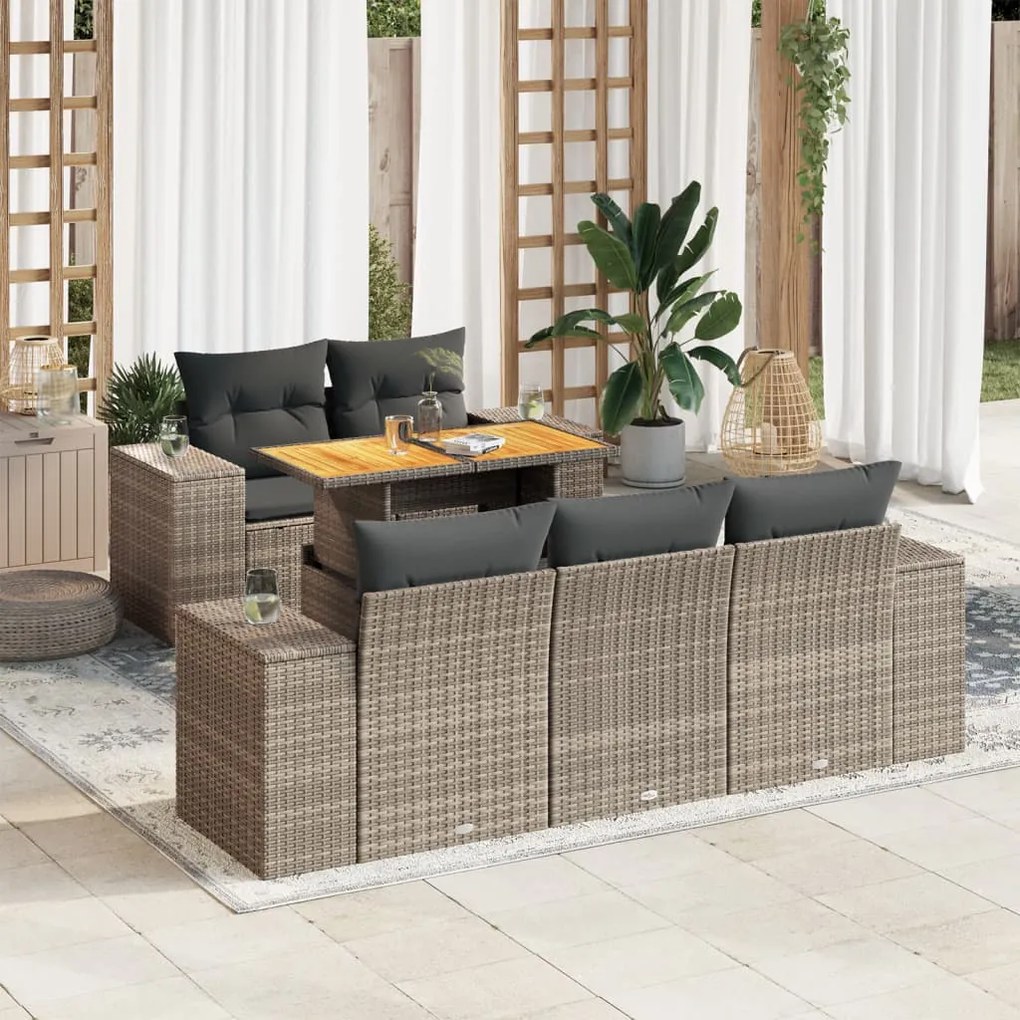 3327329 vidaXL Set mobilier grădină cu perne, 6 piese, gri, poliratan