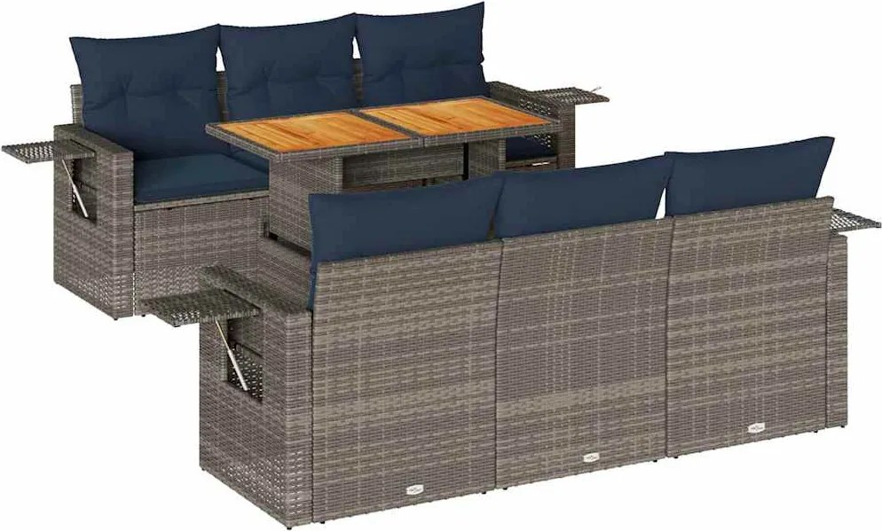 vidaXL Set canapele de grădină, 7 piese, cu perne, gri, poliratan