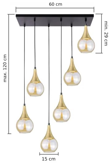 Lustră pe cablu LACRIMA HONEY 6xE27/60W/230V negru/auriu/bej fumuriu