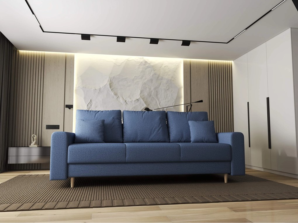 Canapea extensibilă dumonde cu ladă de depozitare si sezut confortabil din spuma high-density, Kronos Enjoy Albastru 210x100 cm