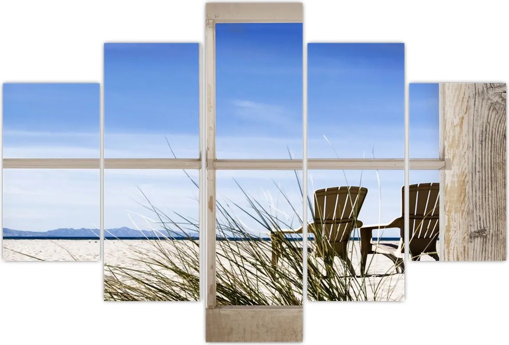 Tablou - Fereastră cu vedere la plajă (150x105 cm)