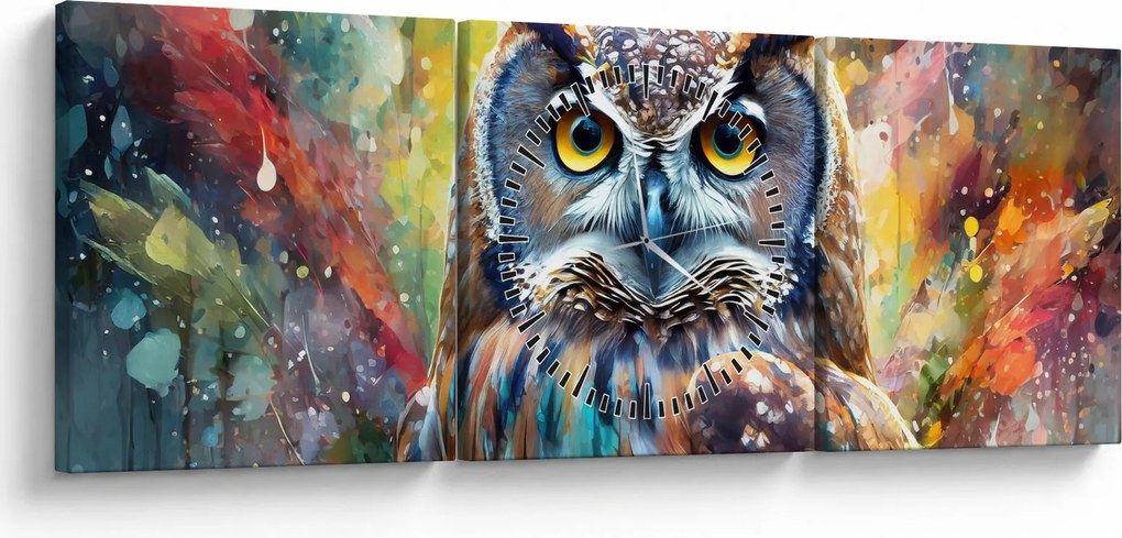 Tablou - Pictură de o bufniță (cu ceas) (90x30 cm)