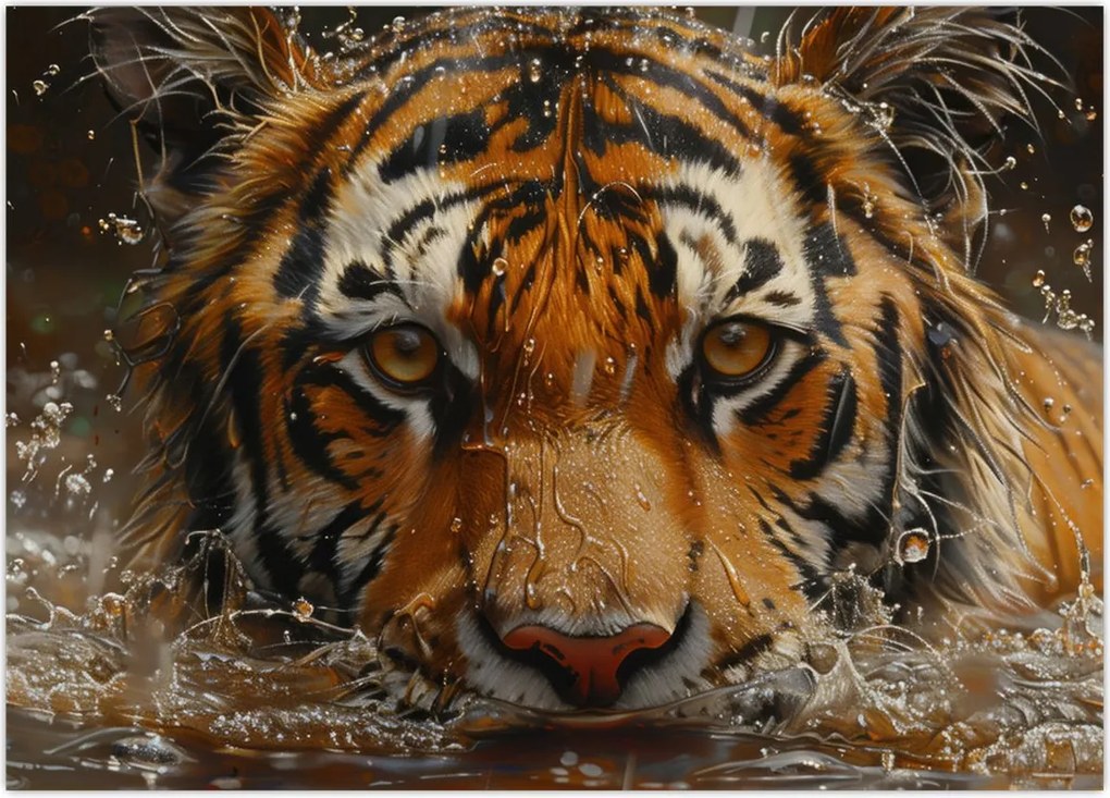 Tablou - Portret de tigru în apă (70x50 cm)