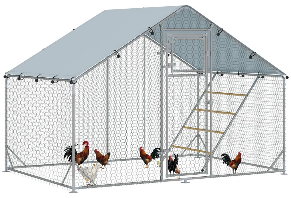 PawHut Coteț pentru Găini cu Copertină Impermeabilă și Rezistentă la UV, 300x200x195 cm, Argintiu | Aosom Romania