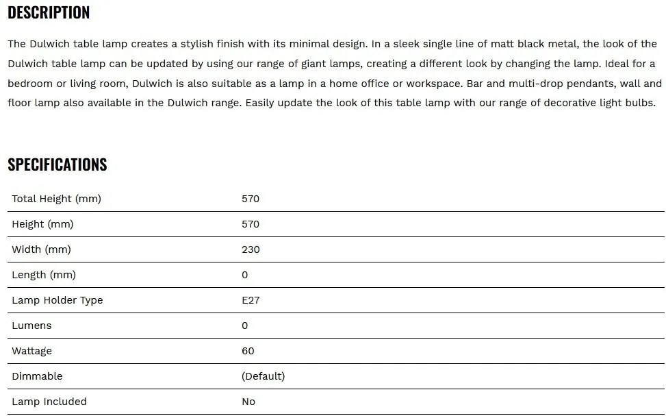 Veioza, Lampa de masa design minimalist Dulwich
