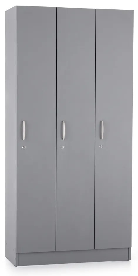 Dulap din lemn Visio LUX - 3 compartimente, 90 x 42 x 190 cm, gri