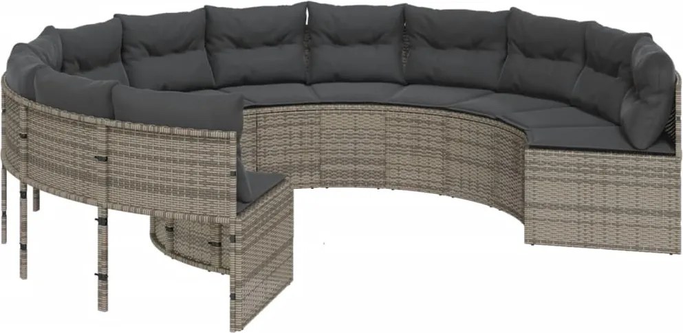 vidaXL Canapea de grădină cu perne, rotundă, gri, poliratan