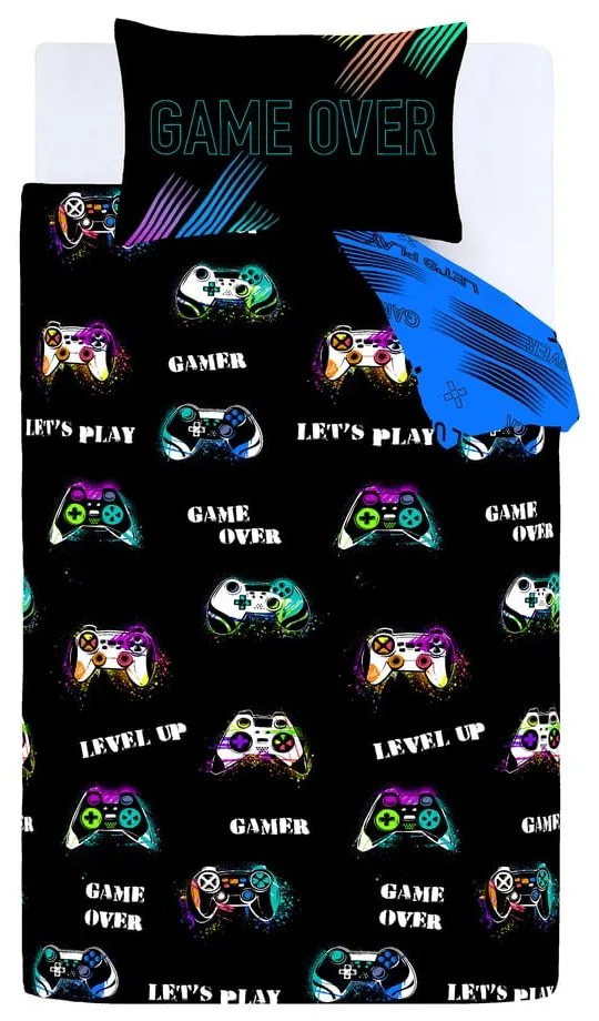 Lenjerie de pat pentru copii neagră pentru pat dublu 200x200 cm Game Over – Catherine Lansfield