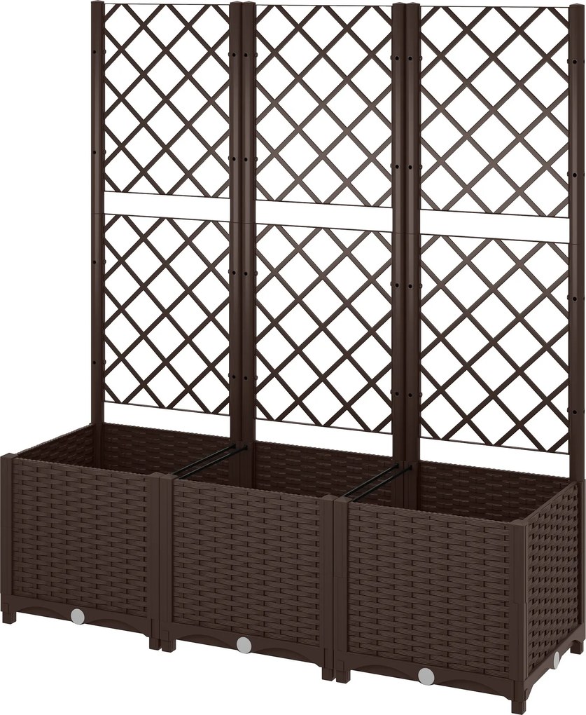 Outsunny Jardinieră cu spalier pat ridicat pentru grădină jardinieră exterioară cu 8 orificii de drenaj 120 x 40 x 135 cm maro | Aosom Romania