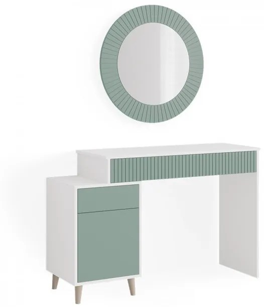SEV201 - Set Masa alba toaleta 120 cm cosmetica machiaj, oglinda, masuta vanity, Alb-Verde