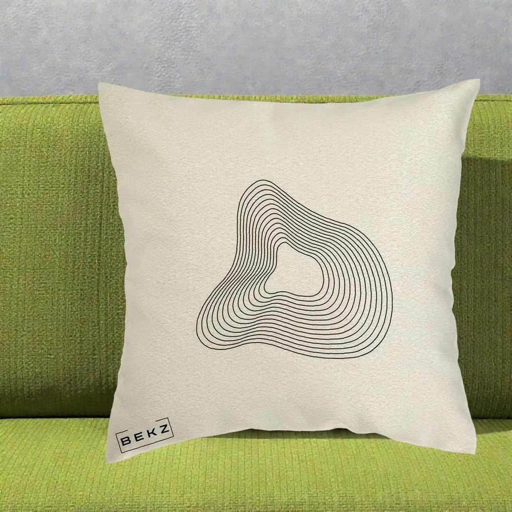 Perna Decorativa Abstract Linii Organice, 40x40 cm, Ecru, Husa Detasabila, Perna Inclusa, BEKZ®