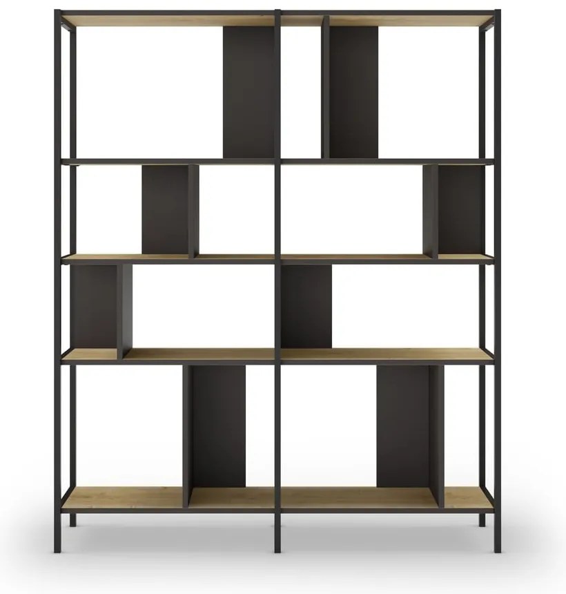 Bibliotecă neagră/în culoare naturală cu aspect de lemn de stejar 144x175 cm Alabama – Marckeric