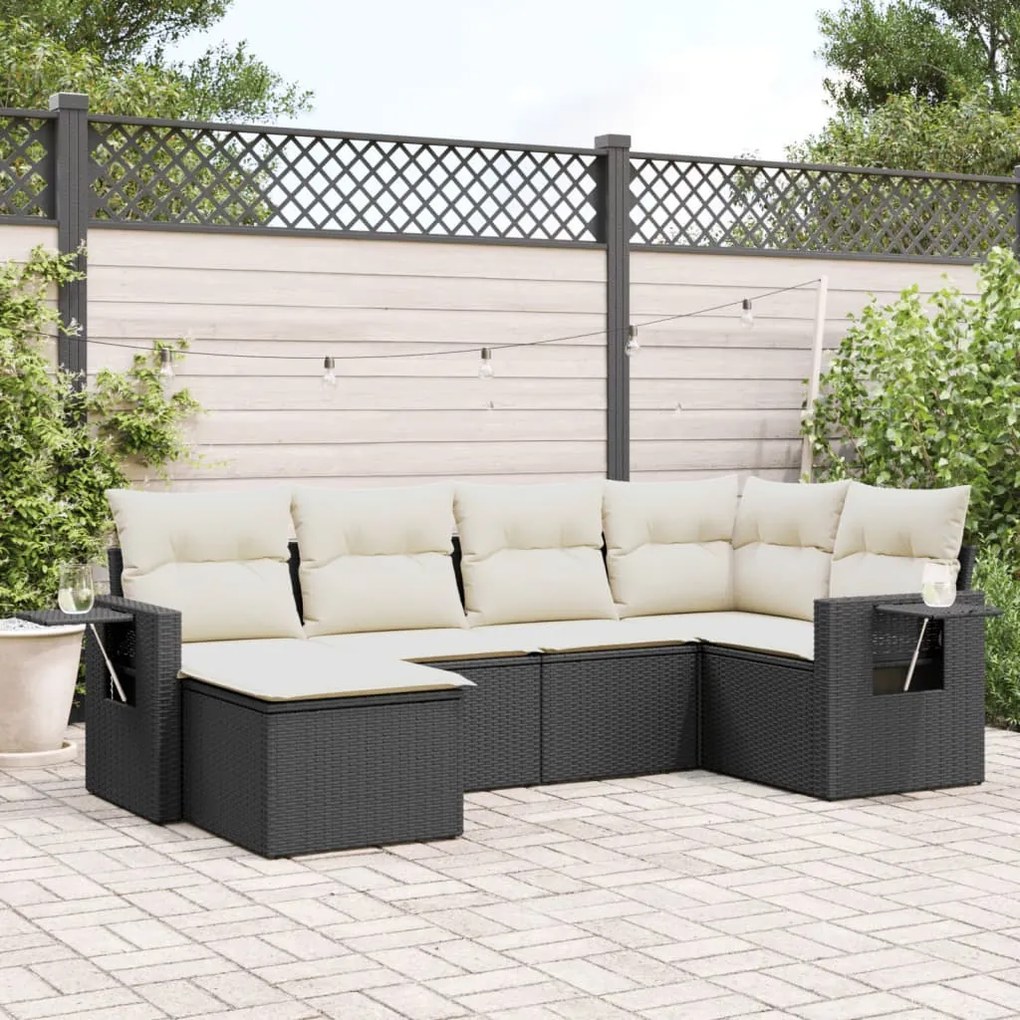 vidaXL Set mobilier de grădină cu perne, 6 piese, negru, poliratan