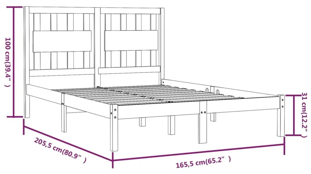 Cadru de pat, alb, 160x200 cm, lemn masiv de pin Alb, 160 x 200 cm