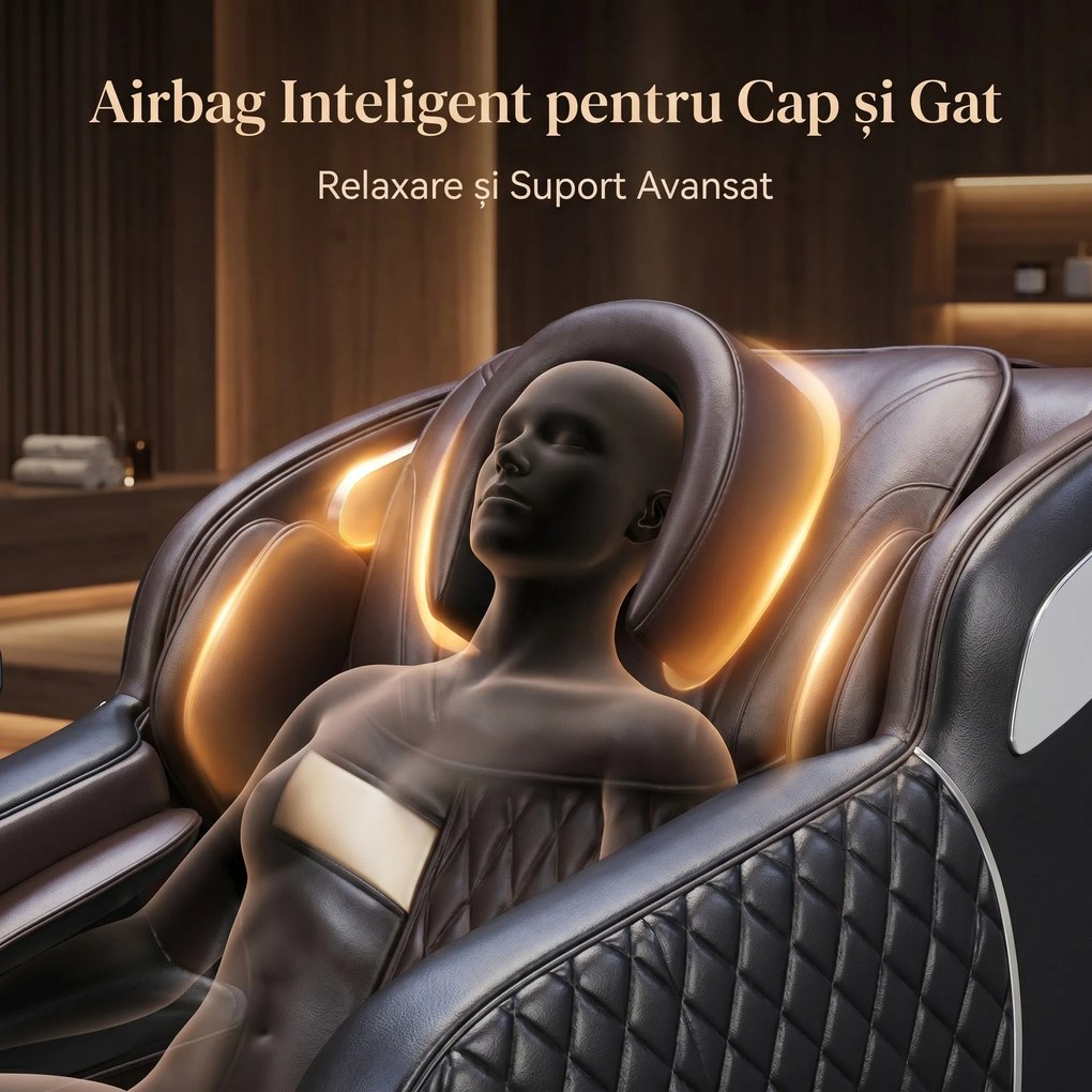 Fotoliu de masaj full body cu AI Voice, sistem S/L si airbag 360, Negru