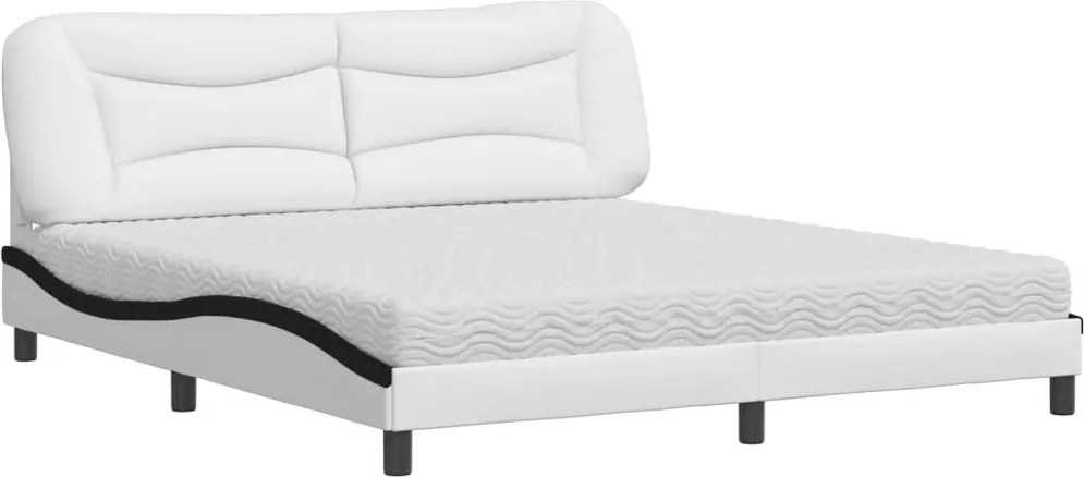 vidaXL Pat cu saltea, Hvar, alb și negru, 180x200 cm, piele ecologică