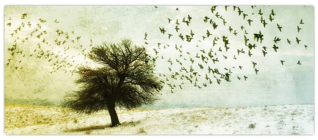 Tablou - cu multe păsări pictate (120x50 cm)