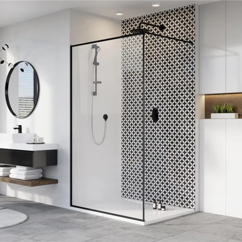 Paravan de dus tip Walk-in Radaway Modo New Black II Frame negru-transparent 125 cm sticla securizata 8 mm