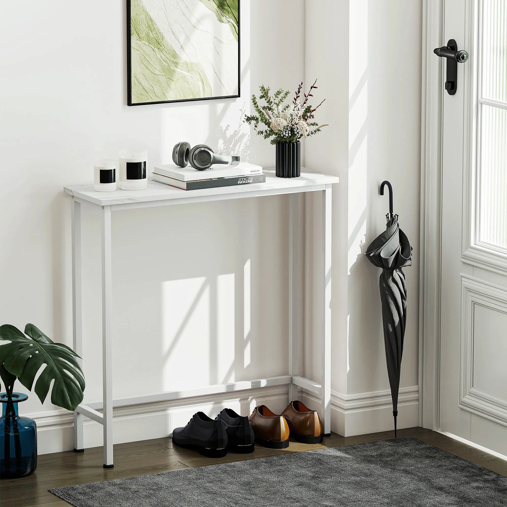 HOMCOM Masă consolă de hol cu piciorușe reglabile, protecție la răsturnare 75 x 24 x 76 cm pentru spații mici Alb | Aosom Romania