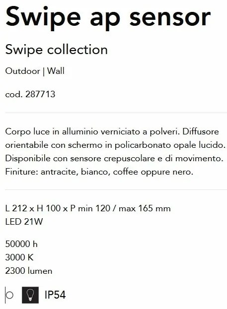 Aplica LED cu senzor de miscare pentru exterior IP54 Swipe ap antracit
