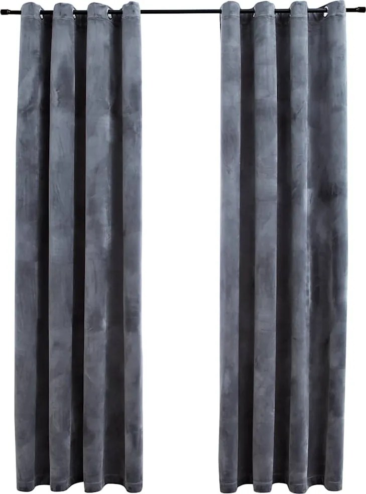 vidaXL Draperii opace cu inele, 2 buc., antracit, 140x175 cm, catifea