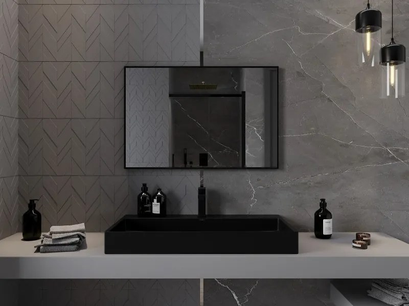 Mexen Loft oglindă de baie dreptunghiulară 90 x 60 cm, ramă neagră - 9852-090-060-000-70
