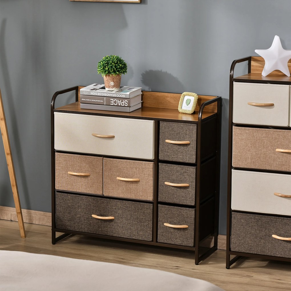 HOMCOM Comodă cu 7 Sertare Pliabile, Material Textil, Raft din MDF, Design Multicolor, 80x29x78.5 cm | Aosom Romania