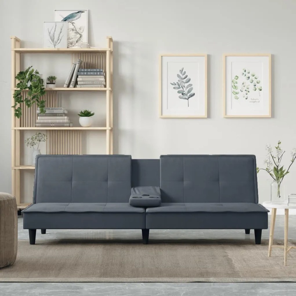 351921 vidaXL Canapea extensibilă cu suporturi de pahar, gri închis, catifea