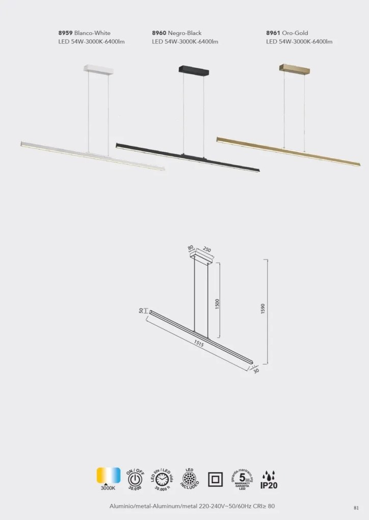Lustra LED suspendata design modern liniar LINEAL alb MA-8959