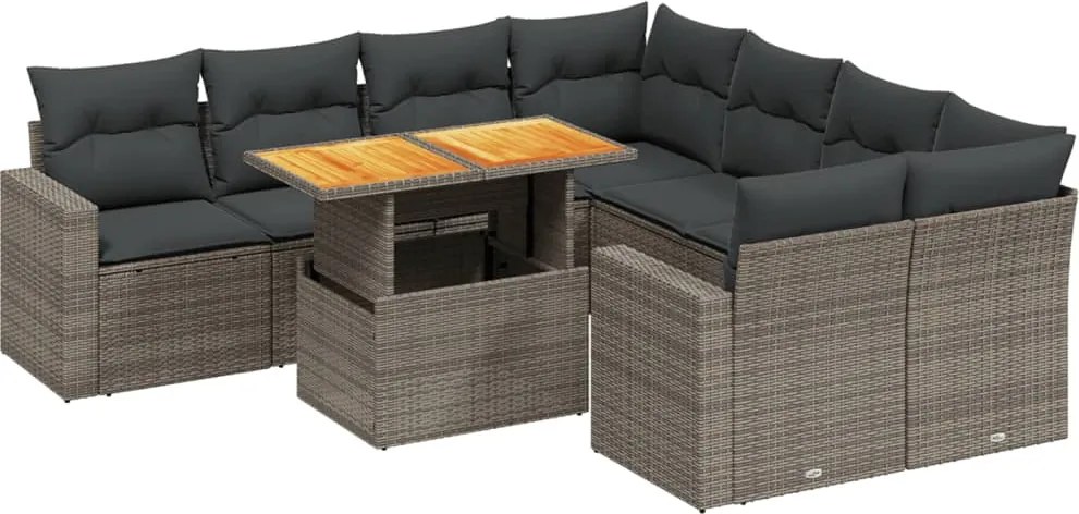 vidaXL Set canapele de grădină, 9 piese, cu perne, gri, poliratan