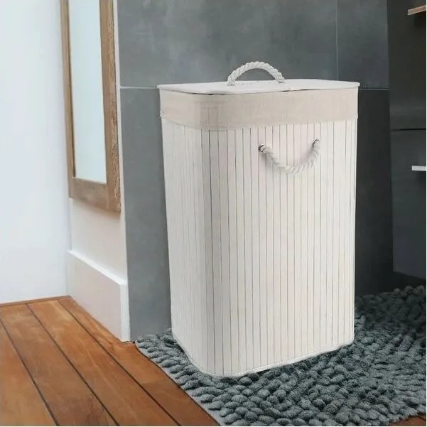 Compactor Coș pentru rufe murdare Bamboo dreptunghiular, alb