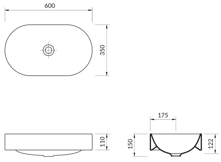 Lavoar pe blat, Cersanit, Inverto, oval, 60 cm, alb
