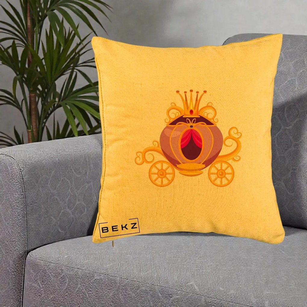 Perna Decorativa Trasura Regala Aurie, 40x40 cm, Galben, Husa Detasabila, Perna Inclusa, BEKZ®