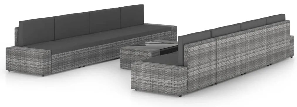 vidaXL Set mobilier de grădină cu perne, 9 piese, gri, poliratan
