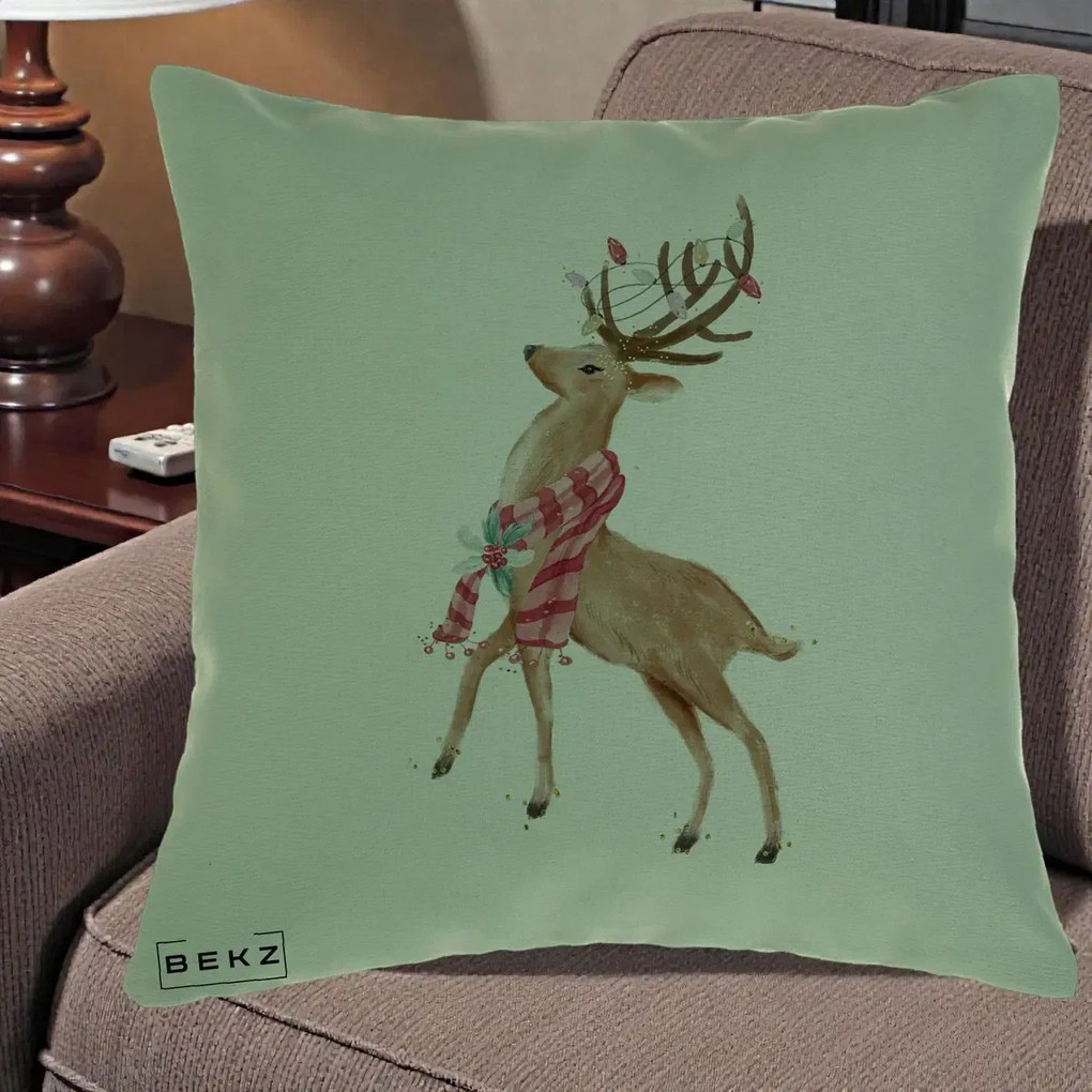 Perna Decorativa Renita cu Fular si Luminite, 40x40 cm, Verde, Husa Detasabila, Perna Inclusa, BEKZ®