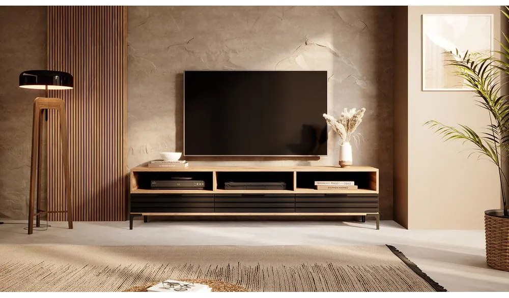 Masă TV Ricko 3D (stejar natural + negru). 1098750