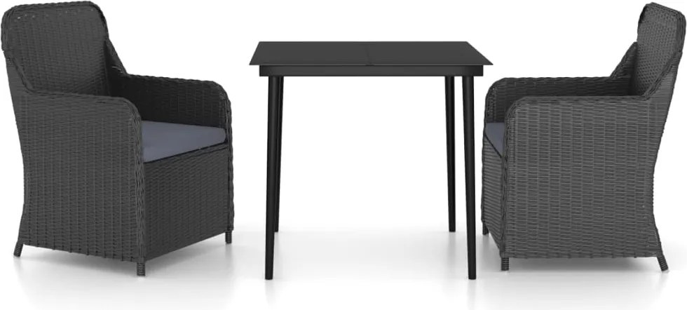vidaXL Set mobilier de grădină cu perne, 3 piese, negru