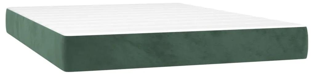 Pat box spring cu saltea, verde inchis, 140x200 cm, catifea Verde inchis, 140 x 200 cm, Culoare unica si cuie de tapiterie