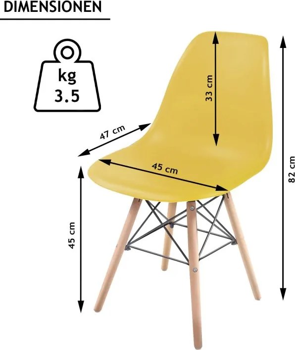 Set de scaune de luat masă din plastic, 2 bucăți, galben