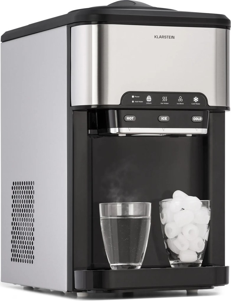 Klarstein Aqueous aparat de gheață 3 în 1: cuburi de gheață, distribuitor de apă: caldă și rece 20 kg/24h