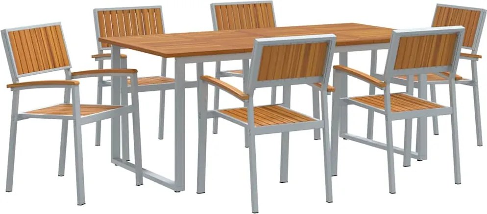 vidaXL Set de masă pentru grădină 7 pcs Gri Lemn Solid de Acacia