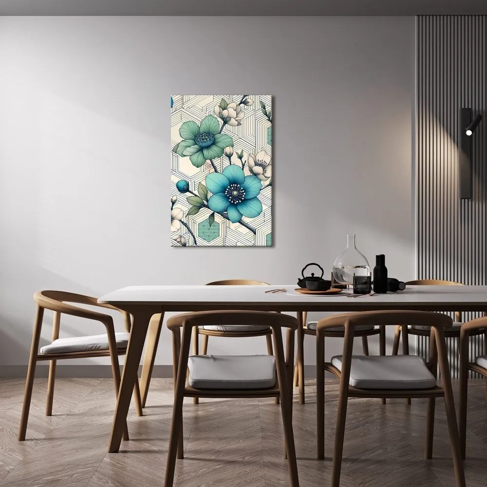 Tablou mozaic floral în tonuri de turcoaz