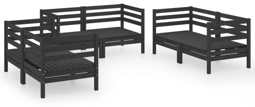 3082586 vidaXL Set mobilier de grădină, 6 piese, negru, lemn masiv de pin
