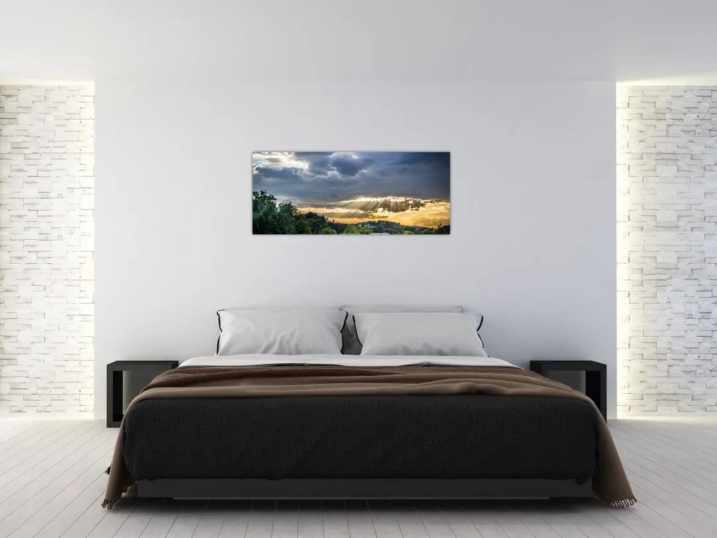 Tablou cu peisaj și raze de soare (120x50 cm)