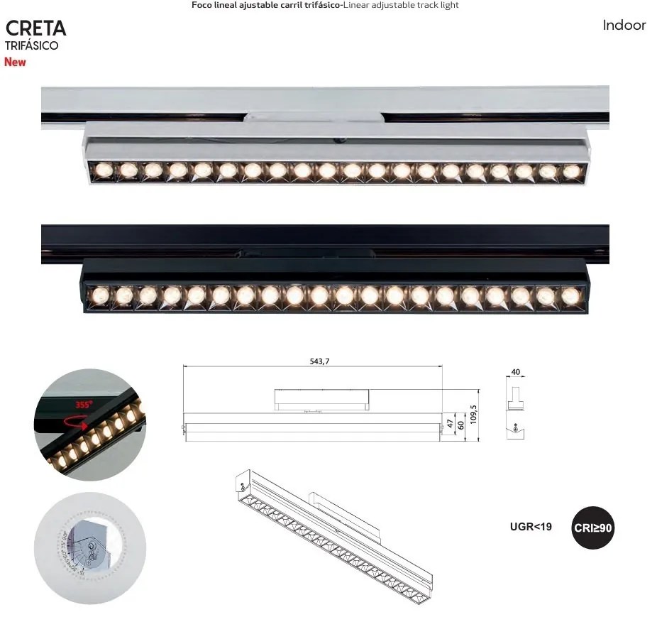 Modul negru liniar LED 3000K, Accesoriu pentru sine trifazate Mantra, CRETA MA-8360