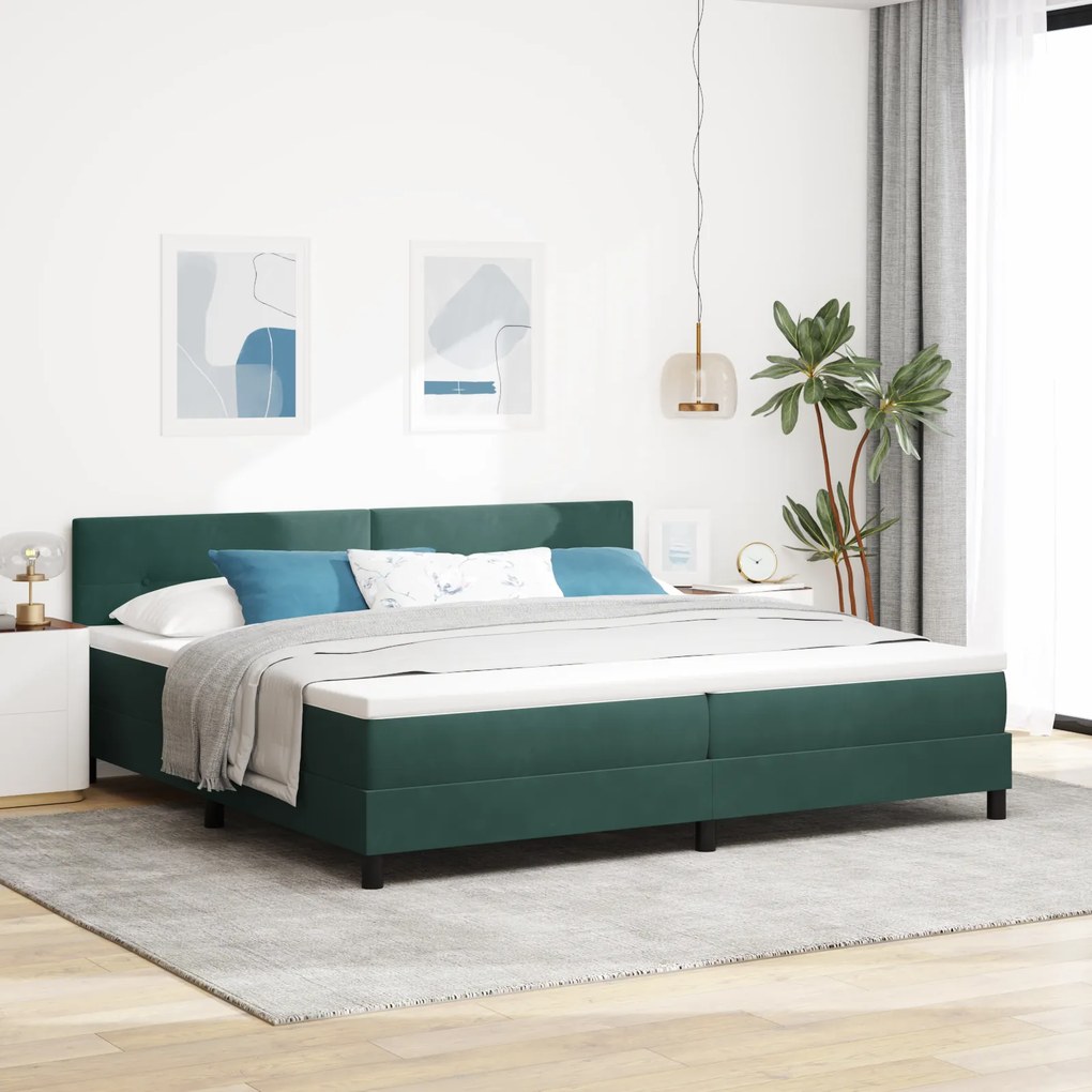 Pat Box Spring vidaXL cu Saltea și LED Verde închis 200x200 cm Catifea