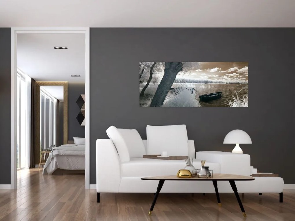 Tablou cu barca pe lac (120x50 cm)