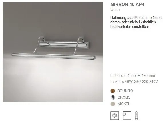 Aplica de perete tablou, oglinda de baie MIRROR-10 AP4 nickel 17297